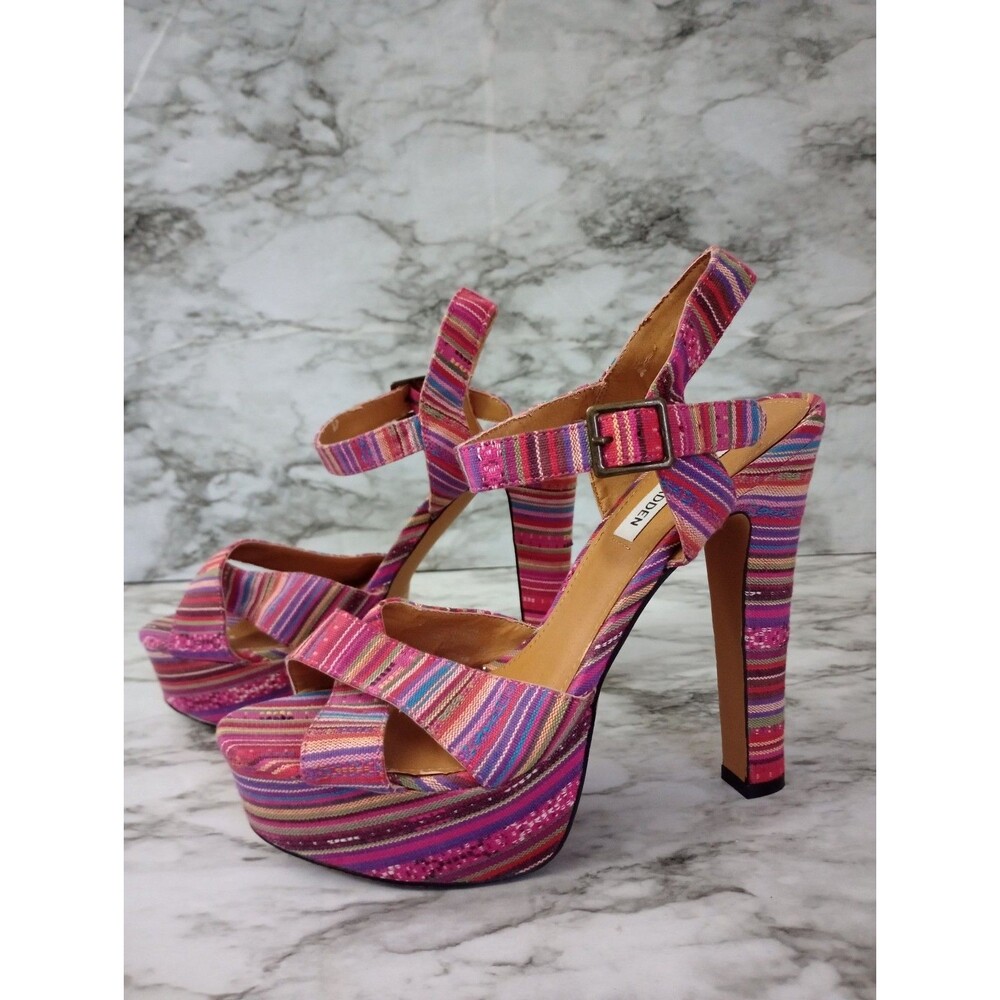 Steve Madden Striped Fabric Platform Heeled Sandals Shoes Size 9.5M